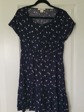 Passport Navy Blue Floral Tiered Midi Dress